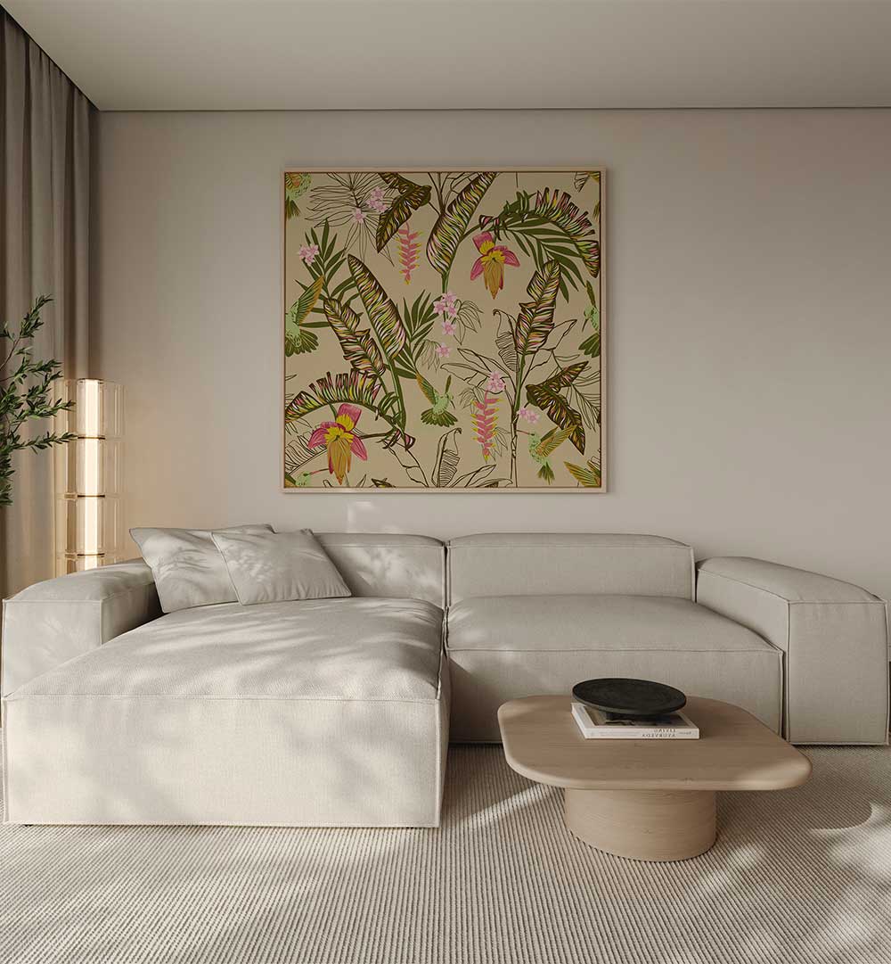 BANANA LEAVES AND HUMMINGBIRDS SAND , FLORAL FLOWER PAINTINGS