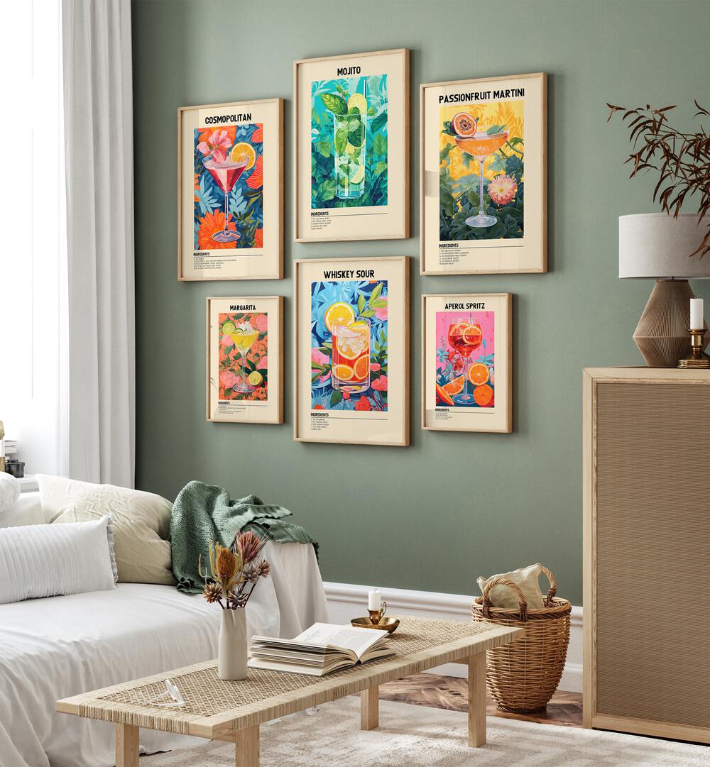 Colorful COCKTAIL GALLERY WALL featuring framed art prints, perfect for stylish GALLERY WALLS & SETS in any space.