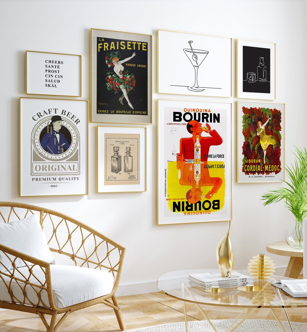 Stylish BAR GALLERY WALL I, GALLERY WALLS featuring framed prints, perfect for adding sophistication to any space.