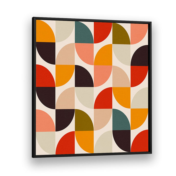 Colorful geometric design in a black frame, showcasing BAUHAUS NEW II KOPIE, ABSTRACT PAINTINGS by Ana Rut Bre.