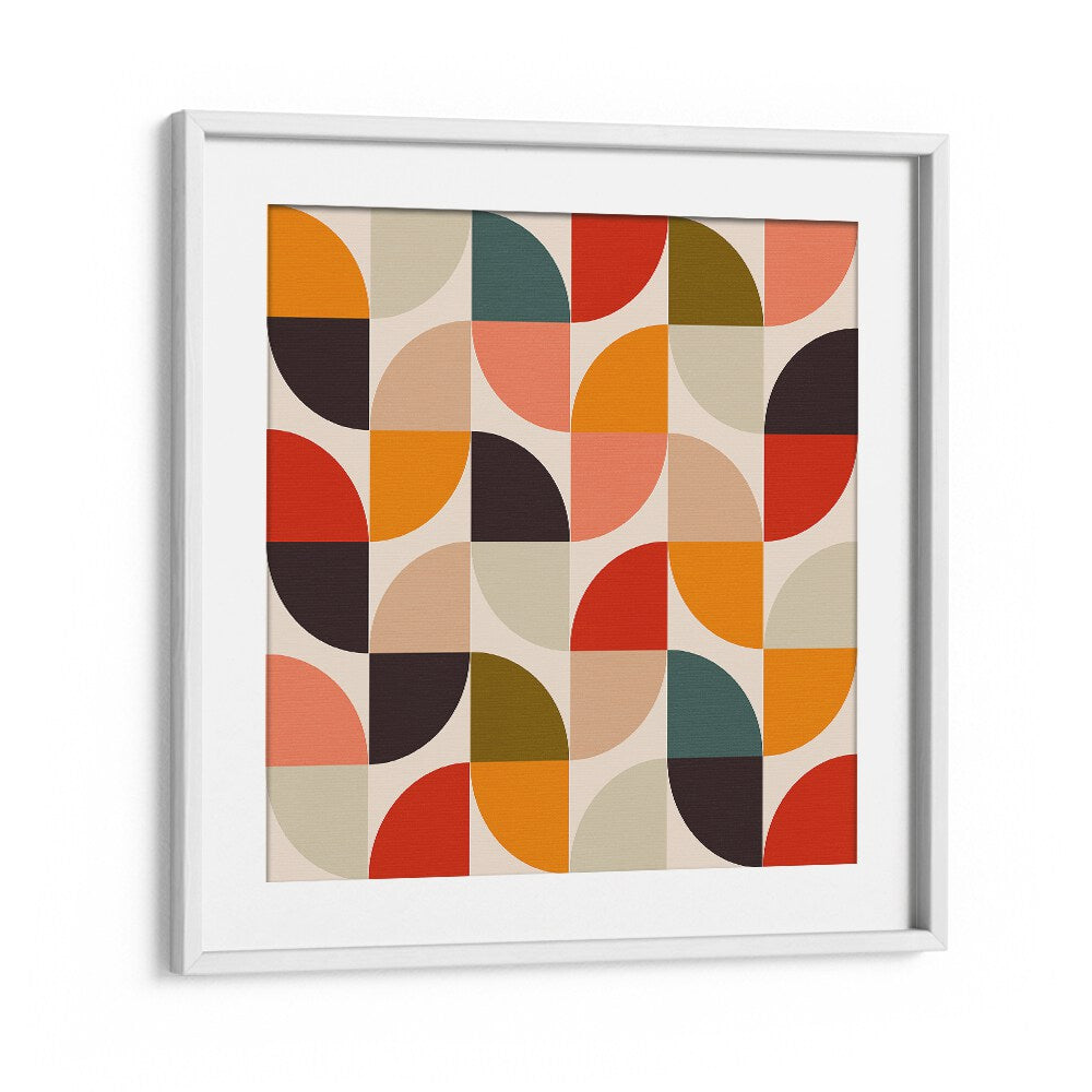 Vibrant BAUHAUS NEW II KOPIE, ABSTRACT PAINTINGS by Ana Rut Bre in a stylish white frame, showcasing modern abstract art.