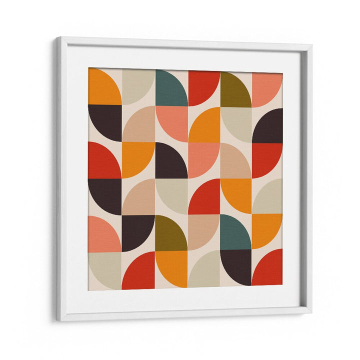 Vibrant BAUHAUS NEW II KOPIE, ABSTRACT PAINTINGS by Ana Rut Bre in a stylish white frame, showcasing modern abstract art.
