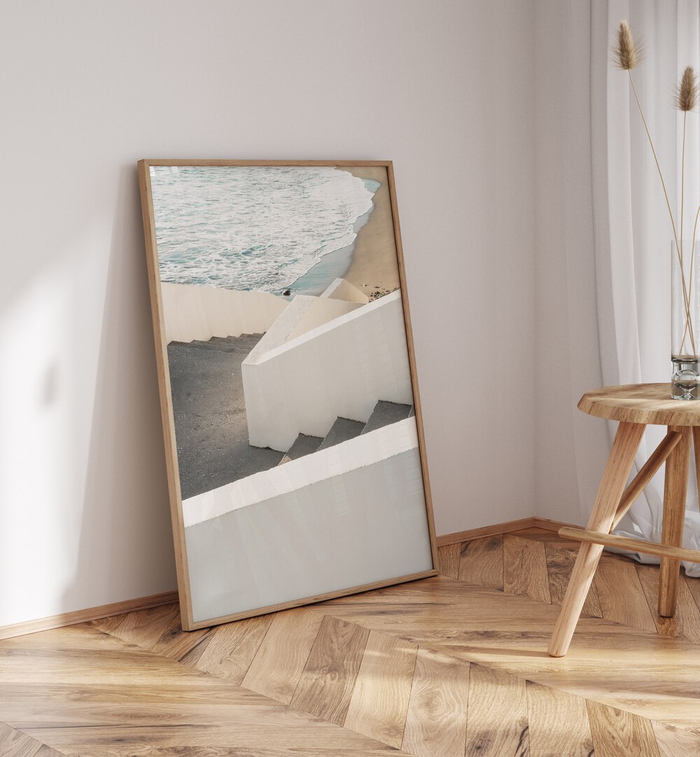 Stylish BEACH GALLERY WALL featuring serene beach prints, perfect for enhancing GALLERY WALLS in any living room.