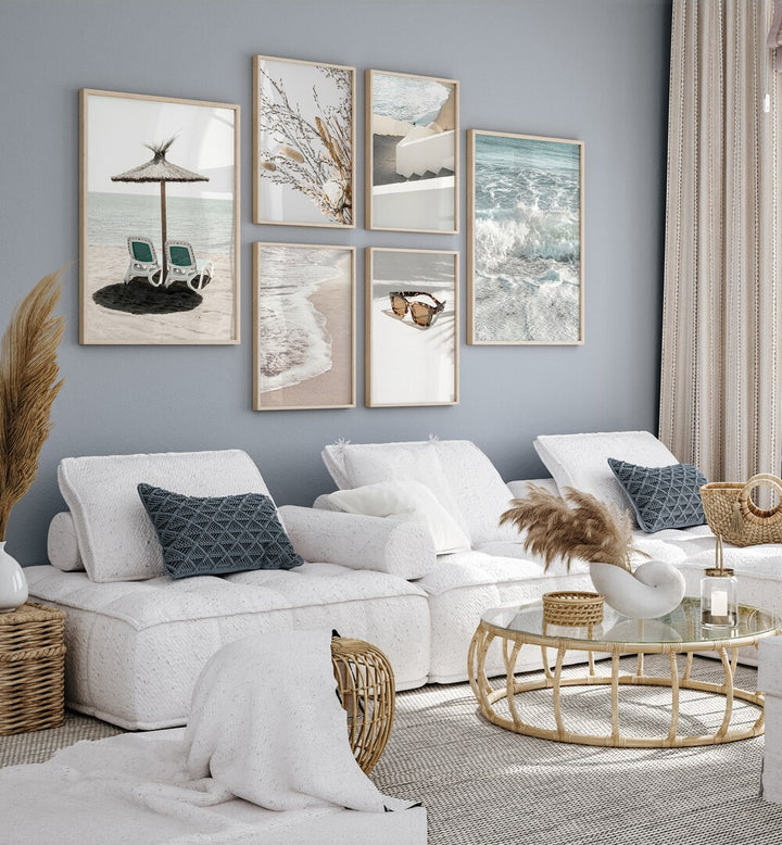 Transform your space with our BEACH GALLERY WALL, GALLERY WALLS featuring serene beach scenes perfect for any living room.