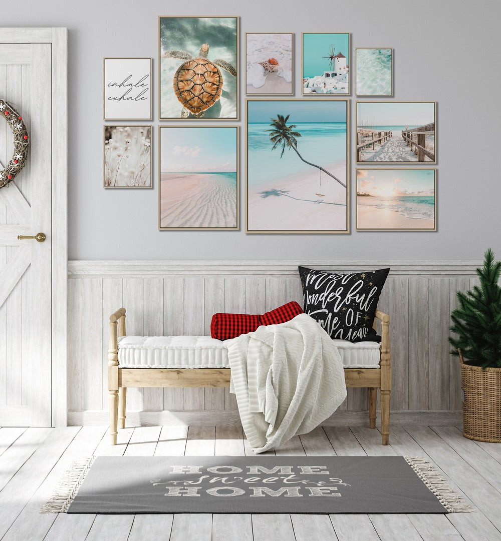 Transform your space with our BEACH THEME GALLERY WALL, featuring serene coastal art for elegant gallery walls.