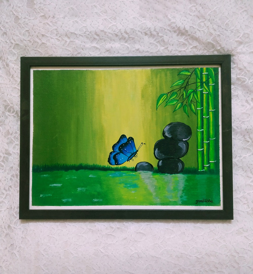 BEAUTIFUL BUTTERFLY IN BAMBOO WOODS , HANDMADE ARTWORKS