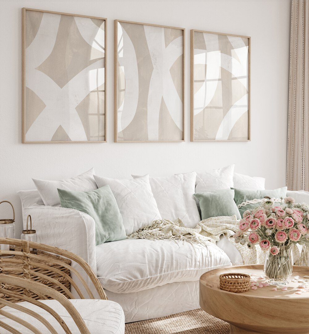 Enhance your decor with BEIGE MIXED PATHS, SET OF 3 PAINTINGS, showcasing modern elegance and abstract artistry.