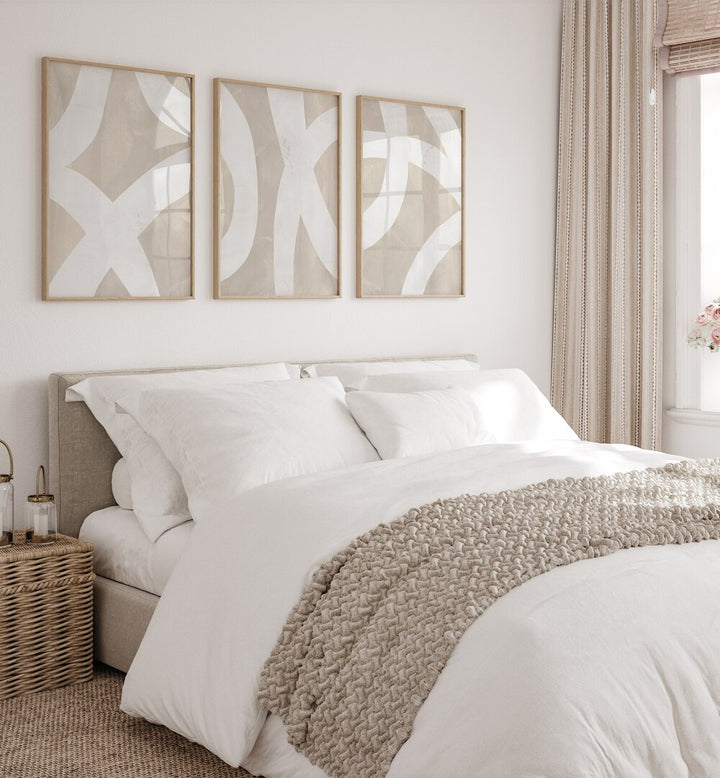 Elevate your decor with the BEIGE MIXED PATHS, SET OF 3 PAINTINGS, showcasing modern abstract elegance.