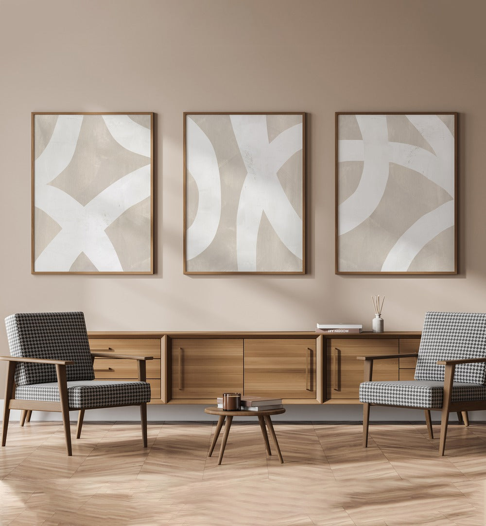 Elevate your decor with BEIGE MIXED PATHS, SET OF 3 PAINTINGS, featuring elegant abstract designs for modern spaces.