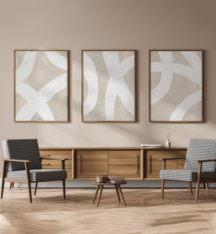 Elevate your decor with BEIGE MIXED PATHS, SET OF 3 PAINTINGS, featuring elegant abstract designs for modern spaces.