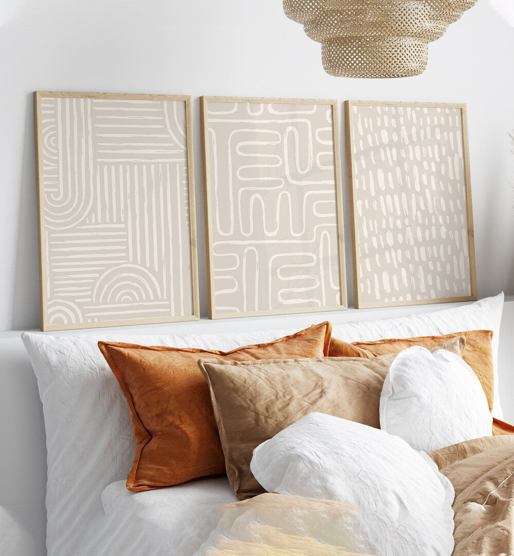 Transform your space with BEIGE PATTERNS, SET OF 3 PAINTINGS featuring elegant abstract designs for modern decor.