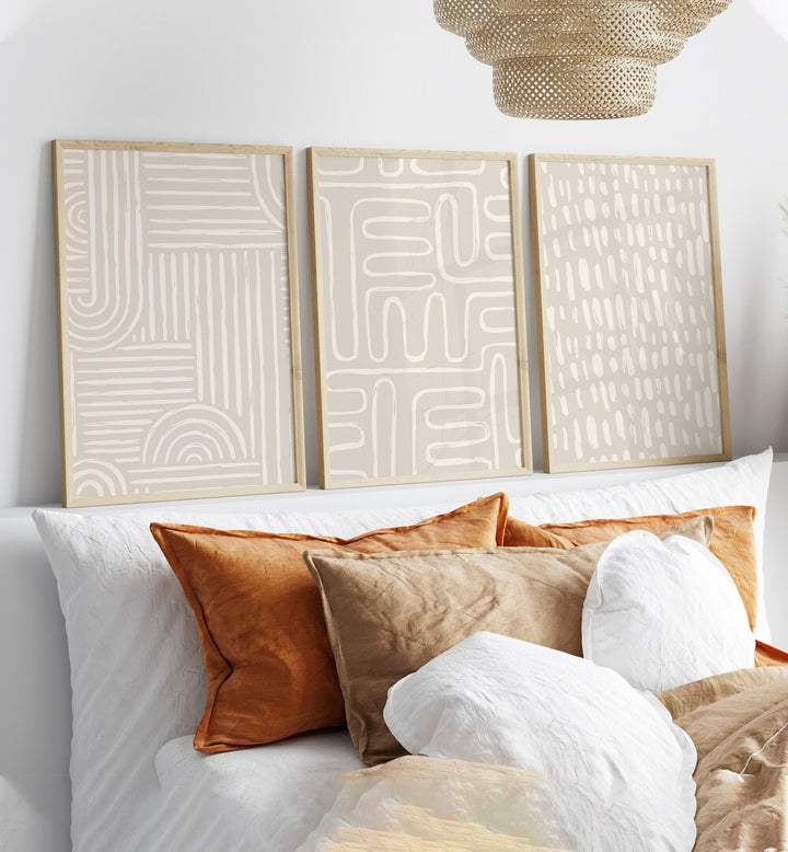 Transform your space with BEIGE PATTERNS, SET OF 3 PAINTINGS featuring elegant abstract designs for modern decor.