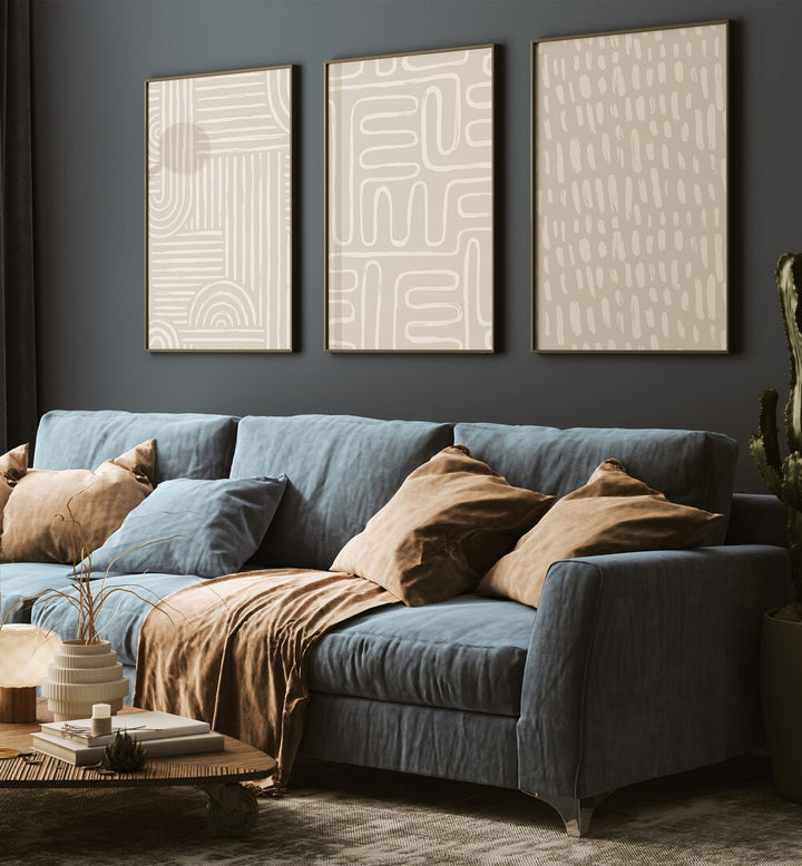 Enhance your decor with BEIGE PATTERNS, SET OF 3 PAINTINGS, featuring elegant abstract designs for a stylish touch.
