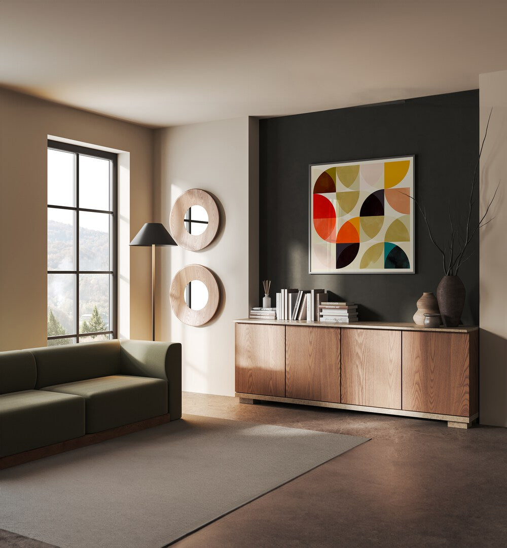 Transform your space with the BEIGE VIERTEL CIRCLES INEINANDER, stunning ABSTRACT PAINTINGS by Ana Rut Bre.