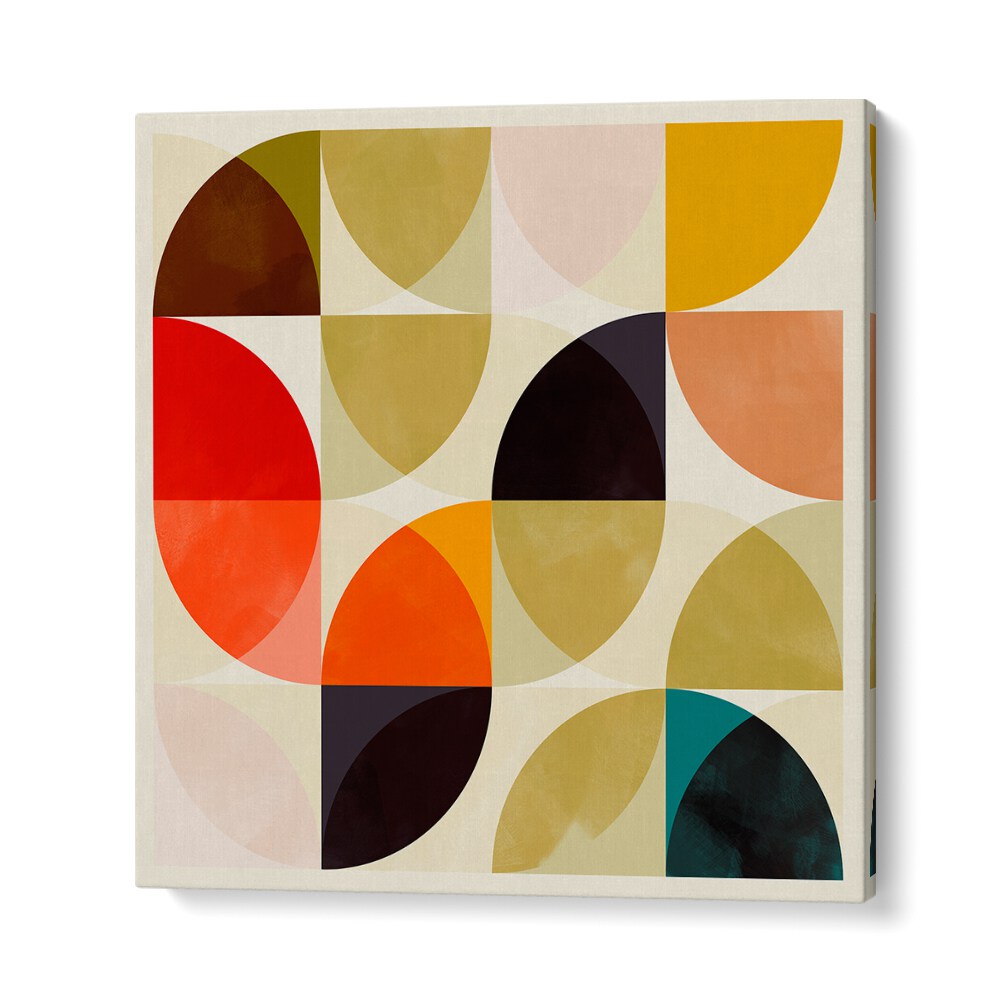 Bright and colorful abstract painting featuring Beige Viertel Circles Ineinander by Ana Rut Bre, perfect for modern decor.