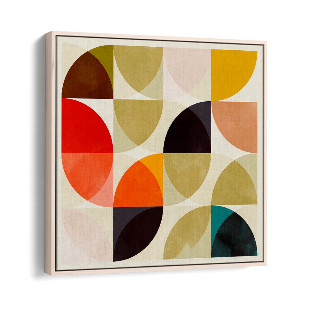 Experience vibrant colors and shapes in BEIGE VIERTEL CIRCLES INEINANDER, stunning abstract paintings by Ana Rut Bre.