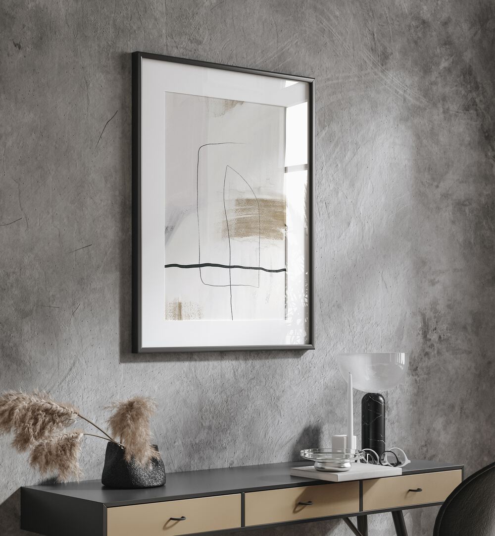 Stylish BEIGE NEUTRAL GALLERY WALL with framed art prints, perfect for serene gallery walls and calming spaces.