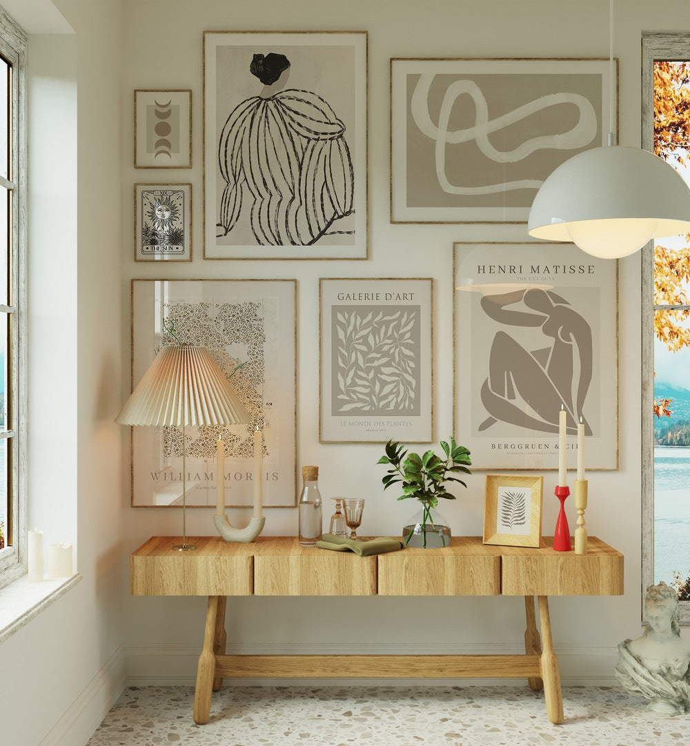 Stylish BEIGE TONES GALLERY WALL showcasing Matisse prints, perfect for elegant gallery walls in any space.