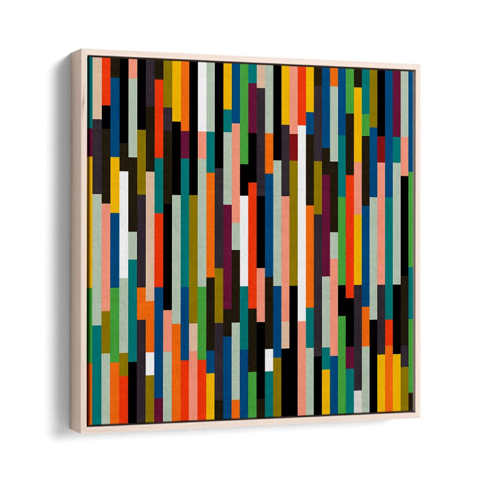Vibrant BIG RETRO STRIPES, ABSTRACT PAINTINGS by Ana Rut Bre, framed in oak, perfect for modern art lovers.