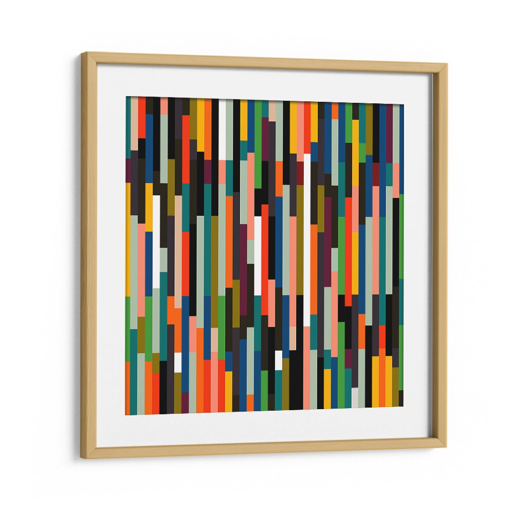 Colorful BIG RETRO STRIPES, ABSTRACT PAINTINGS by Ana Rut Bre, framed in oak, enhance any modern space beautifully.