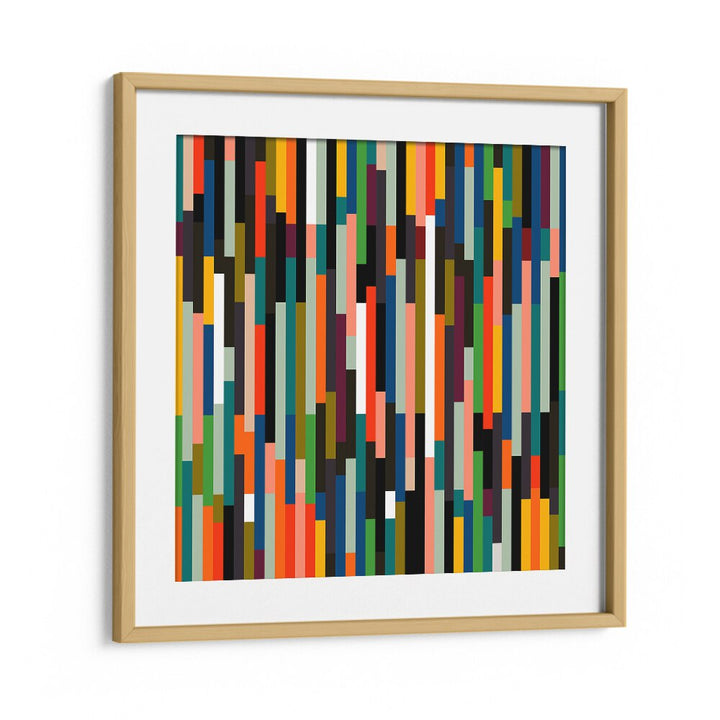 Colorful BIG RETRO STRIPES, ABSTRACT PAINTINGS by Ana Rut Bre, framed in oak, enhance any modern space beautifully.