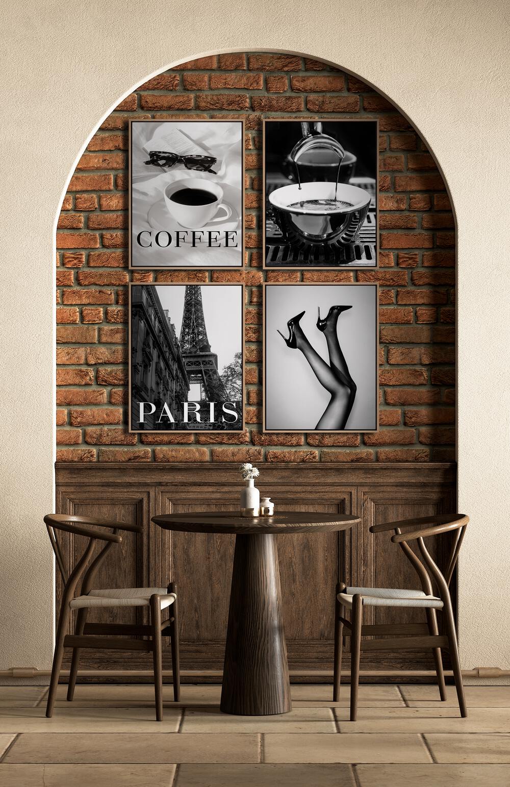 Stylish CAFE GALLERY WALL I featuring café-themed art prints for an inviting home atmosphere. Perfect for GALLERY WALLS.