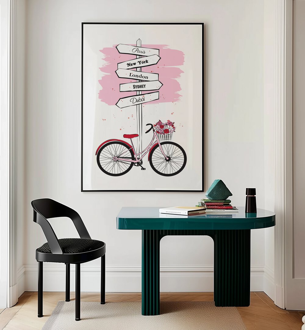Transform your space with BIKE TRAVELS, FASHION POSTERS by Martina, blending cycling thrills and art elegance.