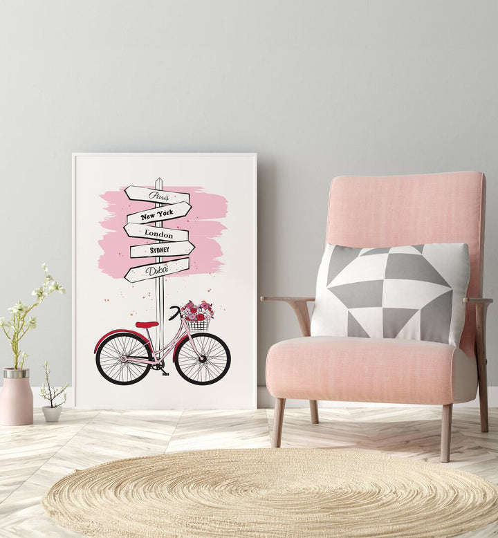 Stylish BIKE TRAVELS, FASHION POSTERS by Martina bring art and cycling together for a vibrant home decor touch.
