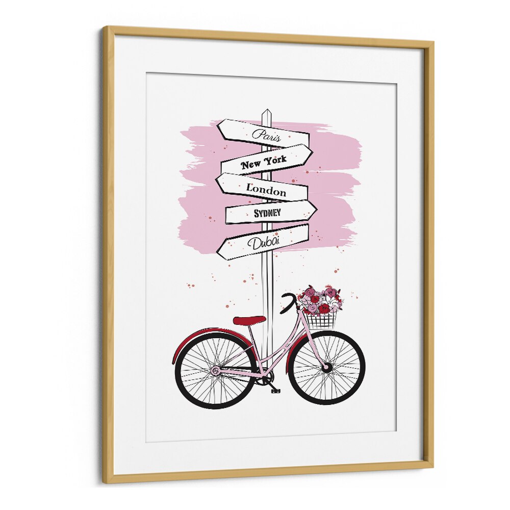 Transform your space with BIKE TRAVELS, FASHION POSTERS featuring a vintage bike and iconic city signs by Martina.