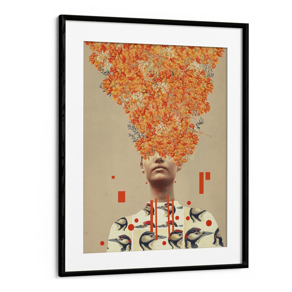Surreal art print "BIRD FLIGHT IN AUTUMN" by Frank Moth, showcasing autumn's beauty in a striking black frame.