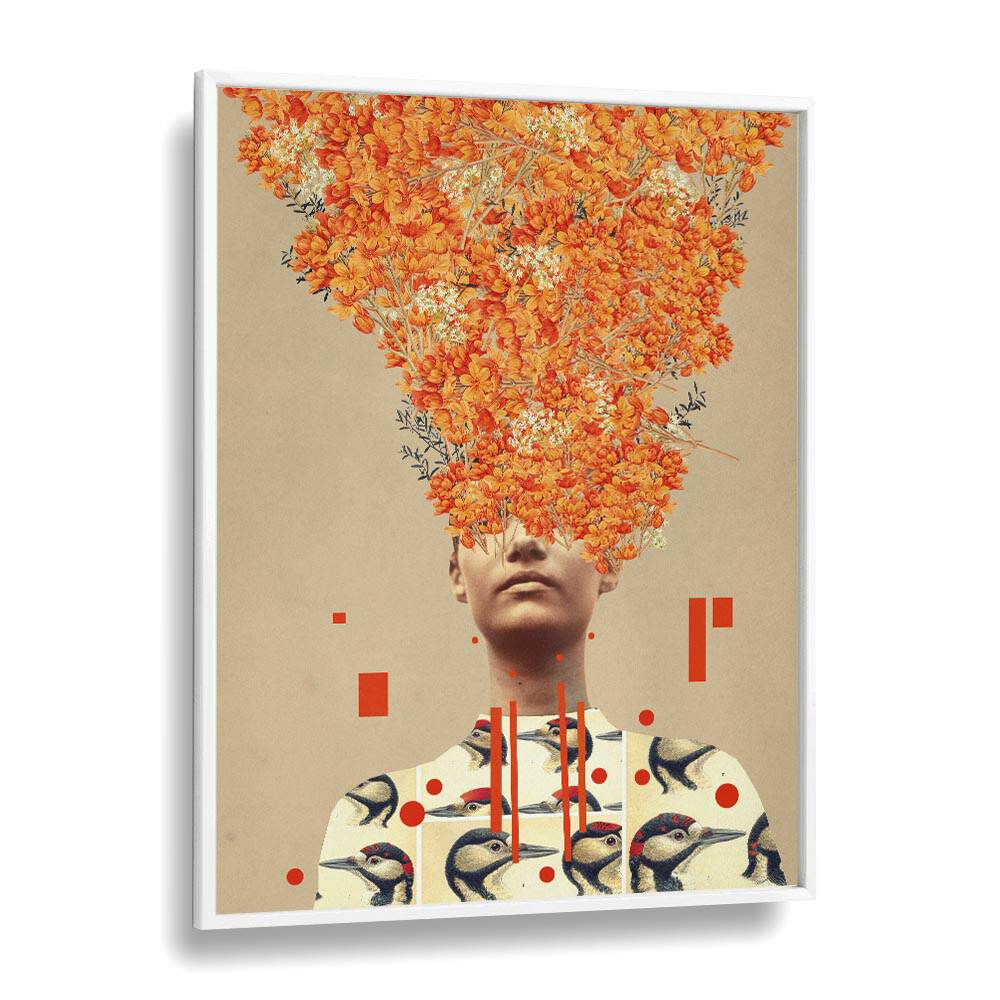 Surreal art print "Bird Flight in Autumn" by Frank Moth captures autumn's beauty with vibrant colors and unique design.