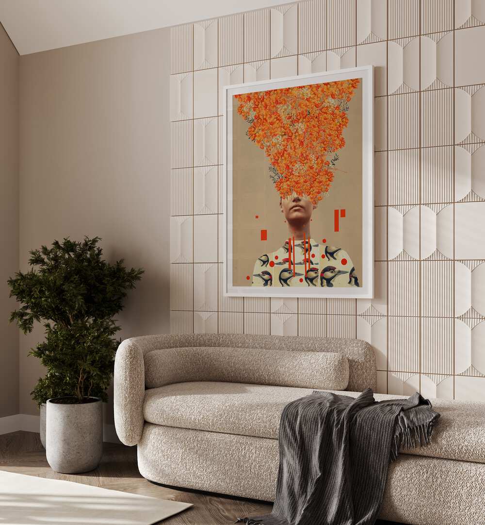 Explore "Bird Flight in Autumn, Surreal Art Prints" by Frank Moth, capturing autumn's enchanting beauty in surrealism.