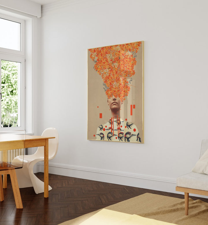 Surreal art print "Bird Flight in Autumn" by Frank Moth captures enchanting autumn vibes beautifully.