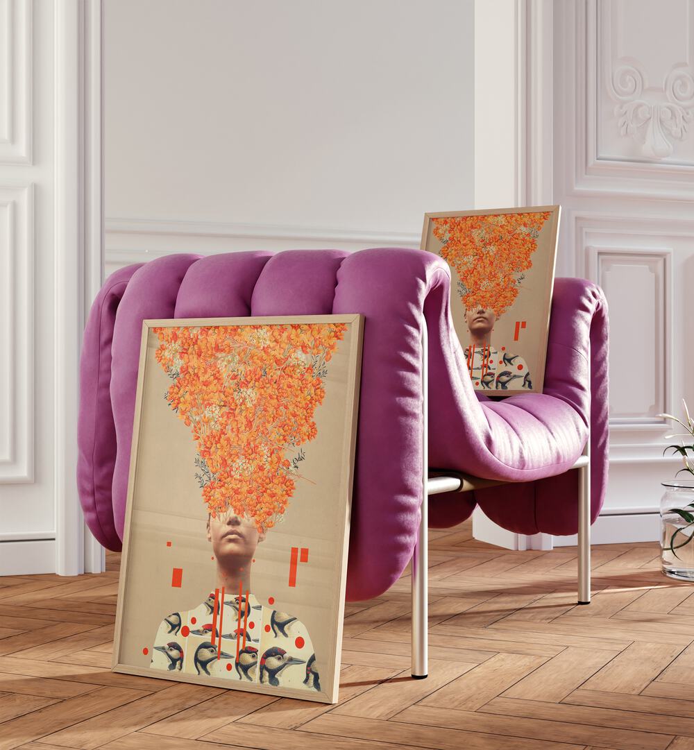 Surreal art print "Bird Flight in Autumn" by Frank Moth captures the beauty of autumn with enchanting colors.