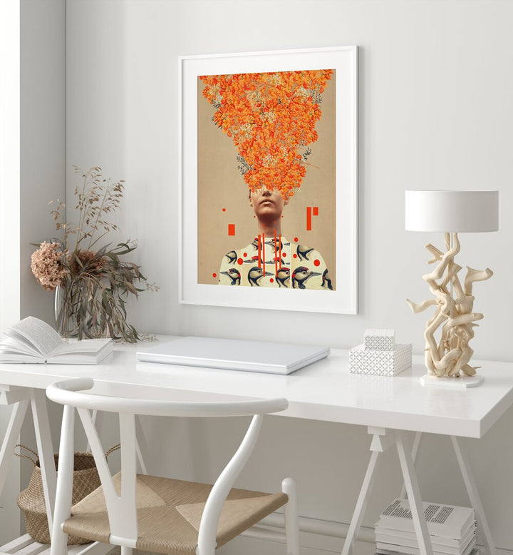 Colorful surreal artwork featuring "Bird Flight In Autumn," perfect for autumn decor by Frank Moth. Enhance your space!