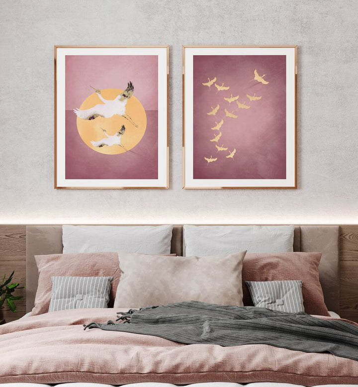 Enhance your home with the BIRDS SET BY AUREOUS, SET OF 2 PAINTINGS, featuring elegant framed wall art.