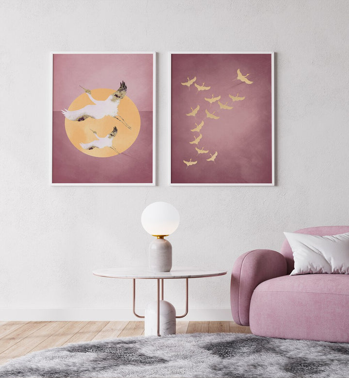 Elegant BIRDS SET BY AUREOUS, SET OF 2 PAINTINGS, perfect for transforming your living space with tranquility.