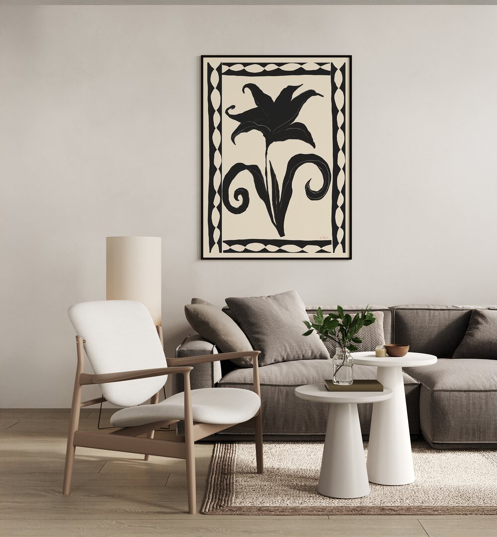 Elegant black and white abstract flowers artwork, perfect for modern decor. Discover more floral flower paintings.