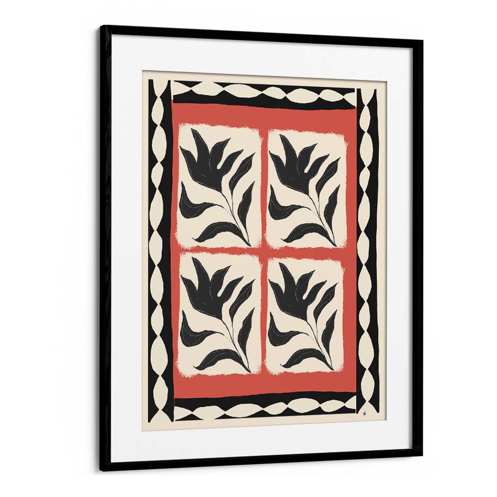 Black and white ABSTRACT FLOWERS I, FLORAL FLOWER PAINTINGS, elegantly framed for a modern aesthetic in any space.