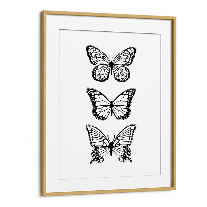 Elegant BLACK BUTTERFLIES, FASHION POSTERS by Martina in a stylish oak frame, perfect for transforming your space.