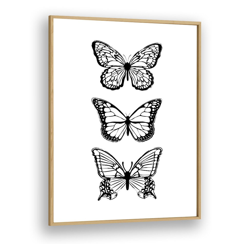 Elegant BLACK BUTTERFLIES, FASHION POSTERS by Martina in oak frame, perfect for transforming your space with style.