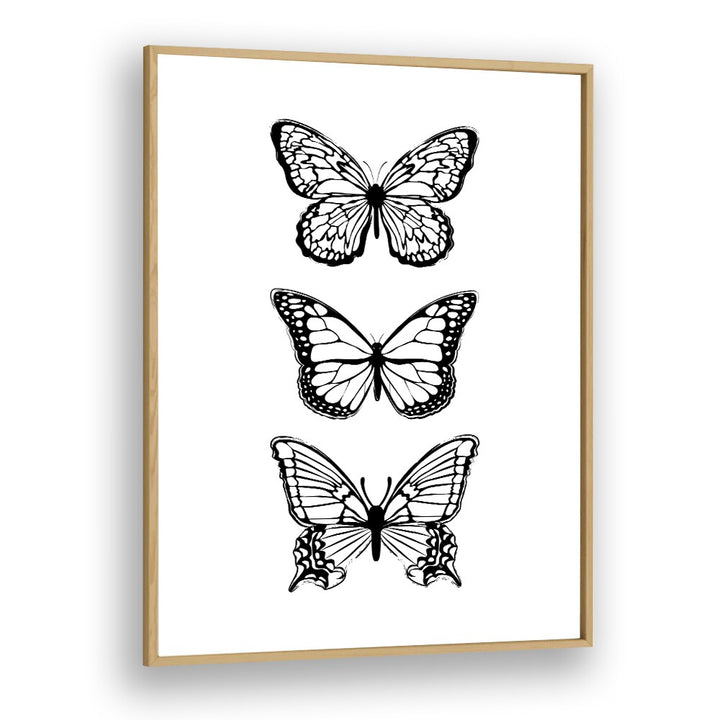 Elegant BLACK BUTTERFLIES, FASHION POSTERS by Martina in oak frame, perfect for transforming your space with style.