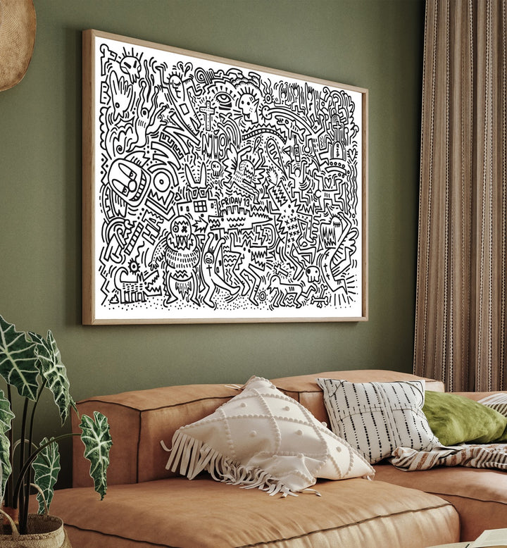Stylish BLACK DOODLE SET, DOODLE ART PAINTINGS enhancing modern decor, inspiring creativity in any space.
