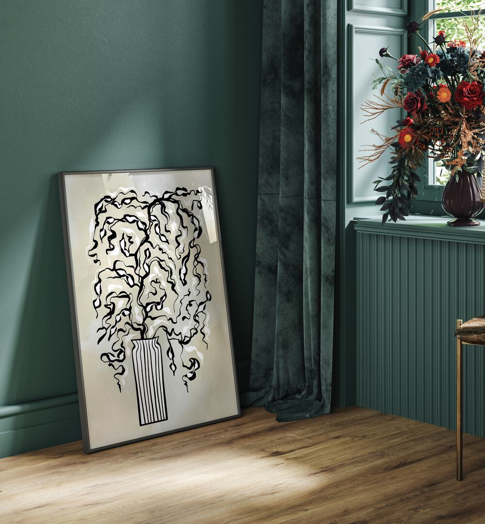 Elegant BLACK TWIGS, FLORAL FLOWER PAINTINGS in a stylish frame, perfect for enhancing your home decor.