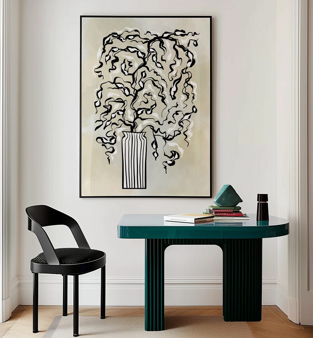 Elegant BLACK TWIGS, FLORAL FLOWER PAINTINGS by Martina, enhancing modern interiors with botanical artistry.