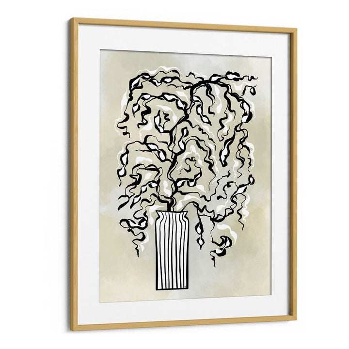 Elegant BLACK TWIGS, FLORAL FLOWER PAINTINGS by Martina in a stylish oak frame, perfect for enhancing any space.