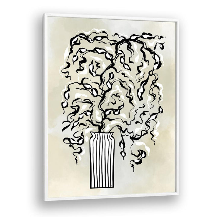 Elegant BLACK TWIGS, FLORAL FLOWER PAINTINGS by Martina in a white frame, perfect for enhancing your space's sophistication.