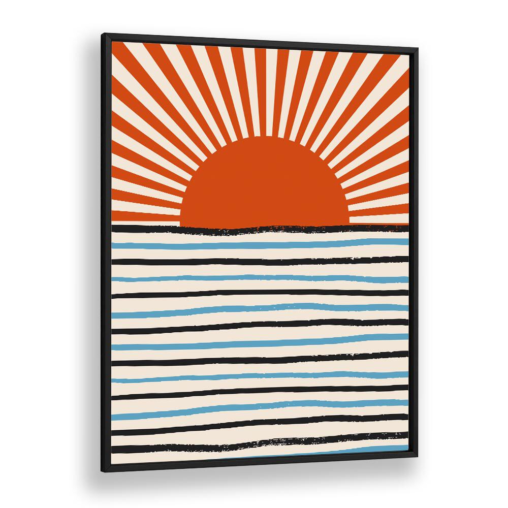 Vibrant RED SUN AND SEA, LANDSCAPE PAINTINGS framed canvas art, perfect for enhancing your home decor.