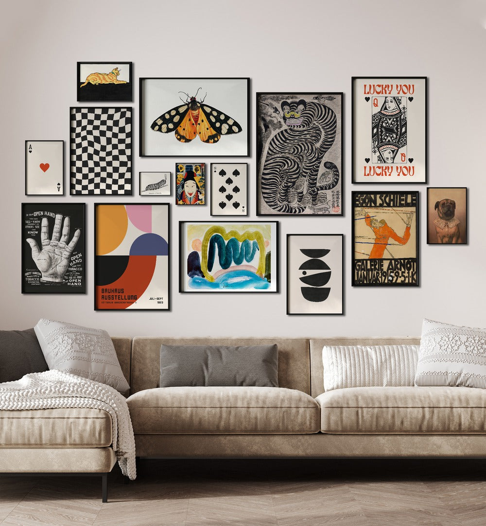Stylish BLACK MOON GALLERY WALL showcasing unique art pieces, perfect for modern GALLERY WALLS in any home decor.