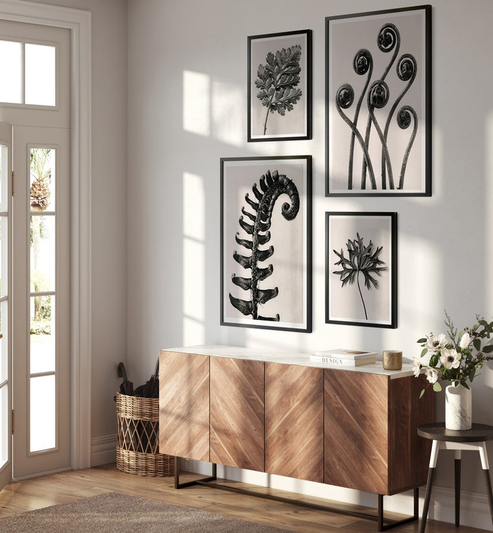Stylish BLACK & BEIGE BOTANICA GALLERY WALL featuring elegant botanical prints for a sophisticated home decor.